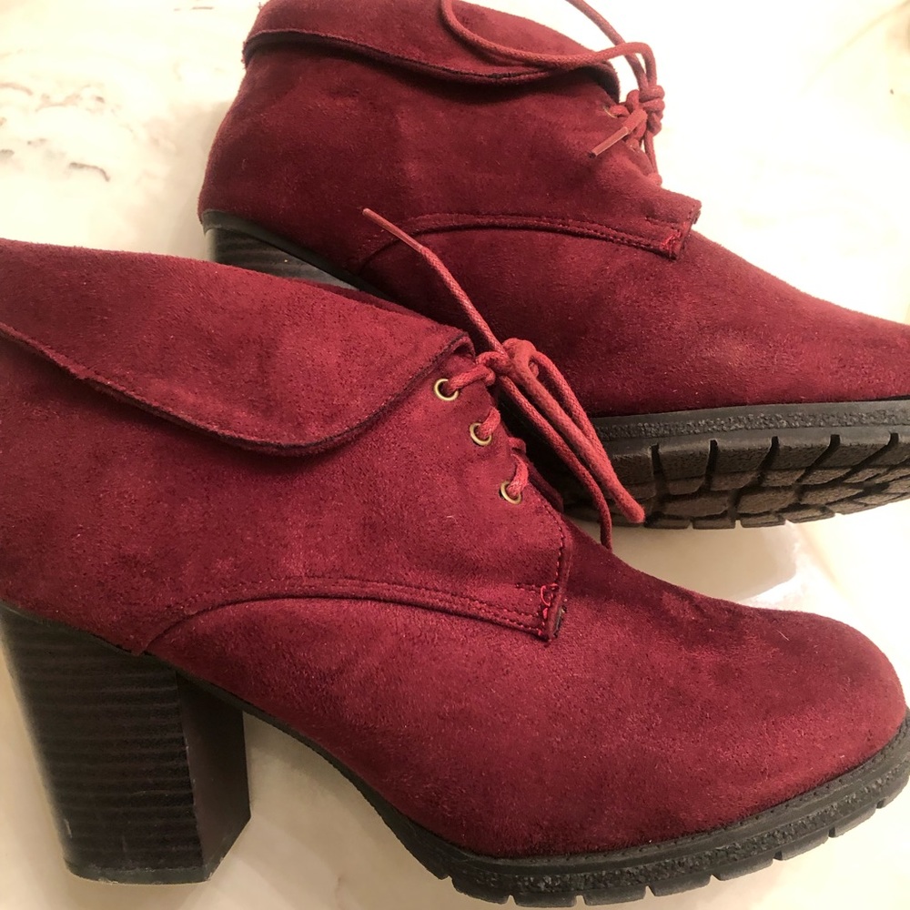 Burgundy heeled booties